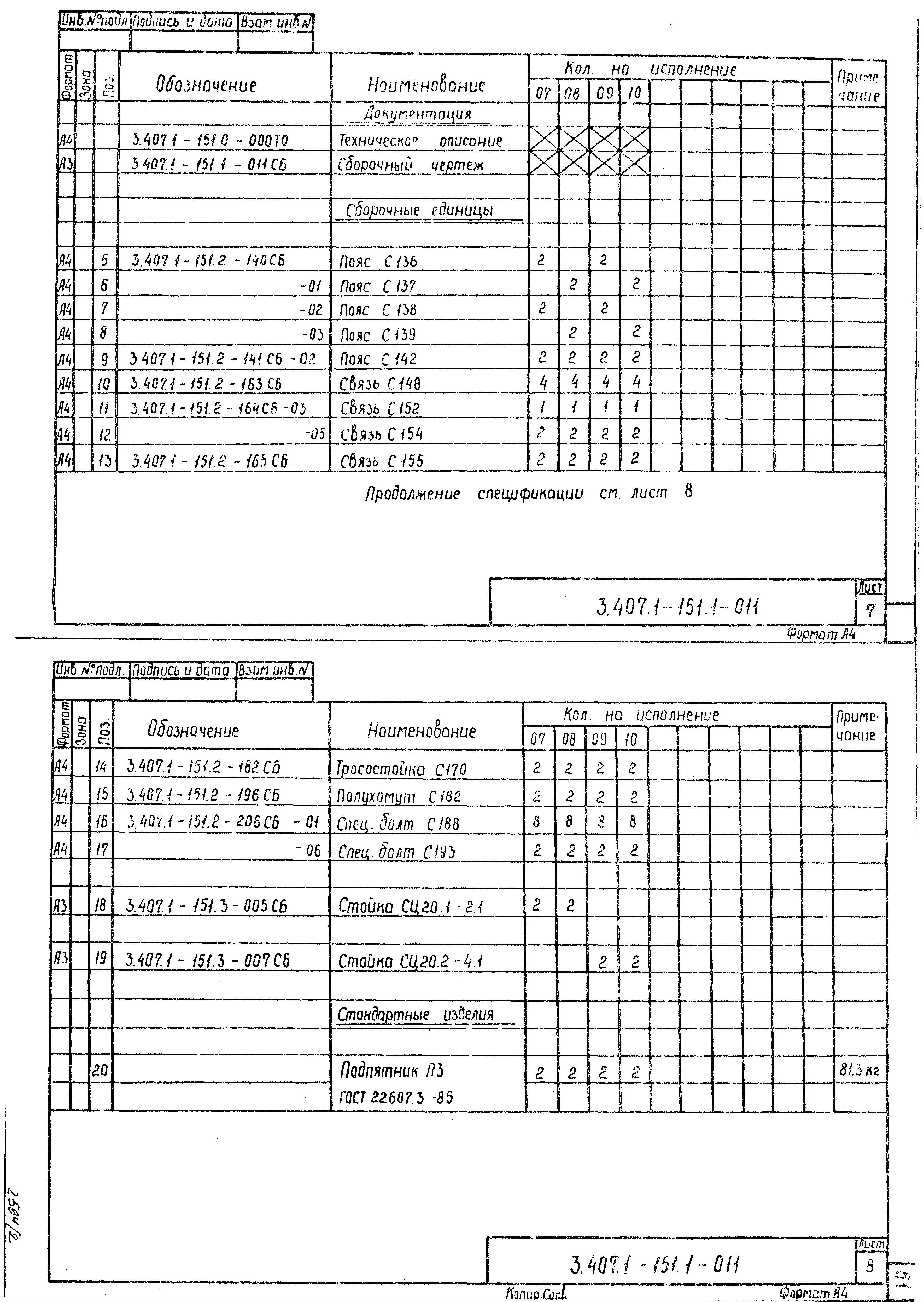 Спецификация элементов анкерно-угловой опоры 1,2УБ220-5