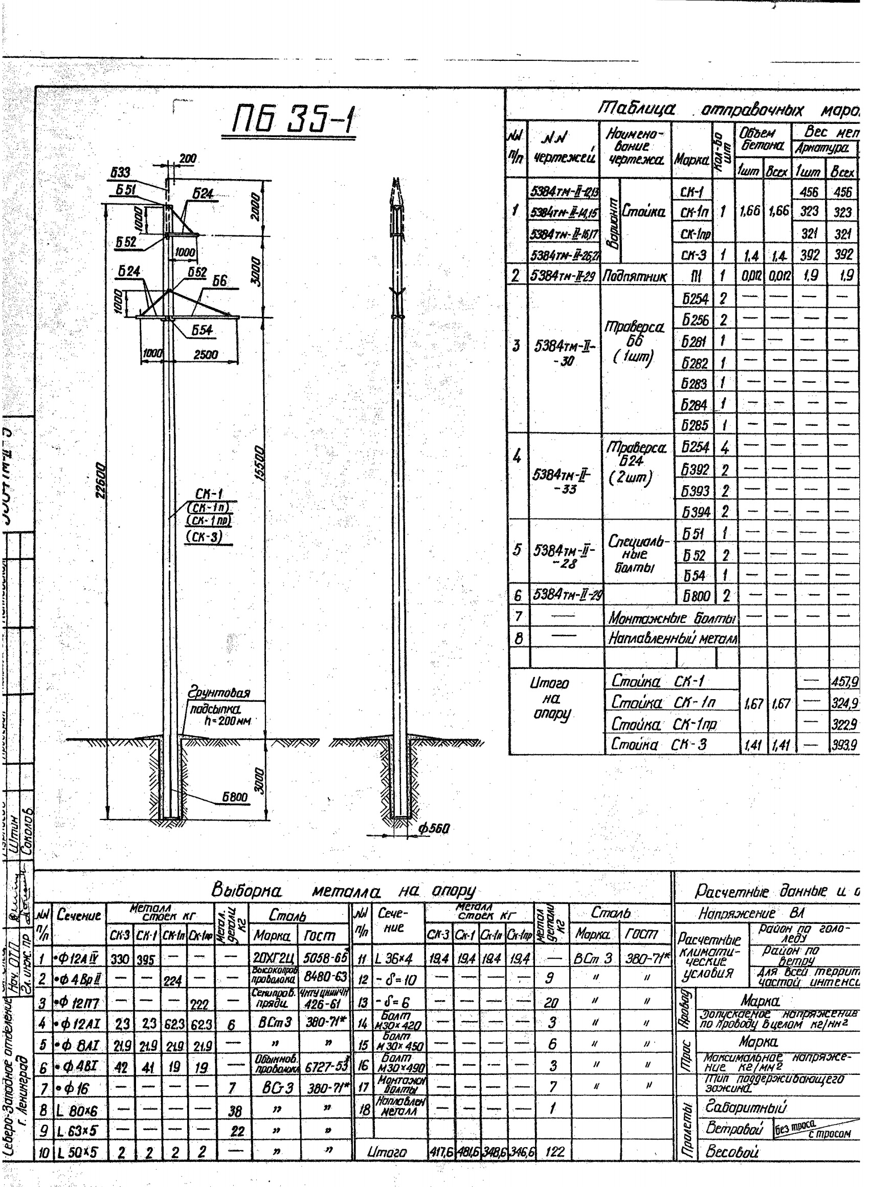 Внешний вид промежуточной железобетонной опоры ПБ35-1